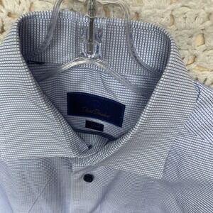 David Donahue Dress Shirt Mens Sz M Check Blue Business Office Casual Trim